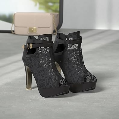 getmorebeauty Women's Pretty Lace Flowers Open Toes High Heels Ankle Boots