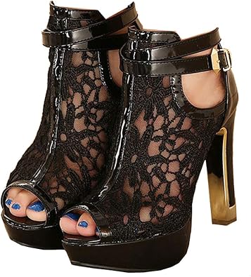 getmorebeauty Women's Pretty Lace Flowers Open Toes High Heels Ankle Boots