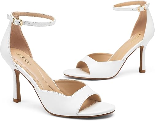 Women's Open Toe Ankle Strap Stiletto Heeled Sandals, Dress Shoes for Wedding Bridal Party Prom