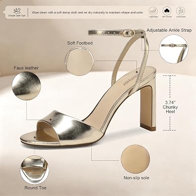 Women's Chunky Block Heels Open Toe Ankle Strap 3.74 Inch Heeled Sandals