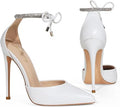 Elisabet Tang Women's 4 Inch Stiletto High Heels,with Sparkly Adjustable Ankle Strap Rhinestone,Closed Pointed Toe Pumps with Bow, Strappy Wedding Dress Shoes