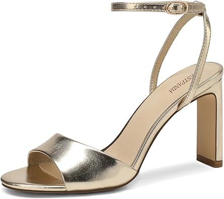Women's Chunky Block Heels Open Toe Ankle Strap 3.74 Inch Heeled Sandals