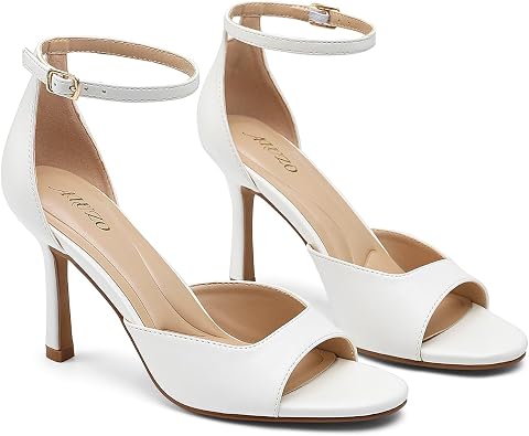 Women's Open Toe Ankle Strap Stiletto Heeled Sandals, Dress Shoes for Wedding Bridal Party Prom